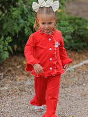 Christmas Red Girls Embroidered Pajamas