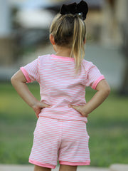 Horse Girl Pink Striped T Shirt And Shorts Set