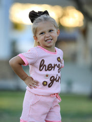 Horse Girl Pink Striped T Shirt And Shorts Set