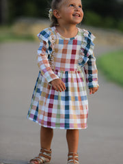 Fall Thanksgiving Plaid Long Sleeve Girls Dress