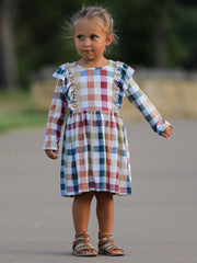 Fall Thanksgiving Plaid Long Sleeve Girls Dress