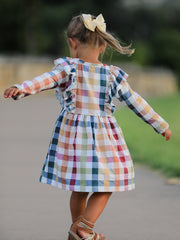 Fall Thanksgiving Plaid Long Sleeve Girls Dress