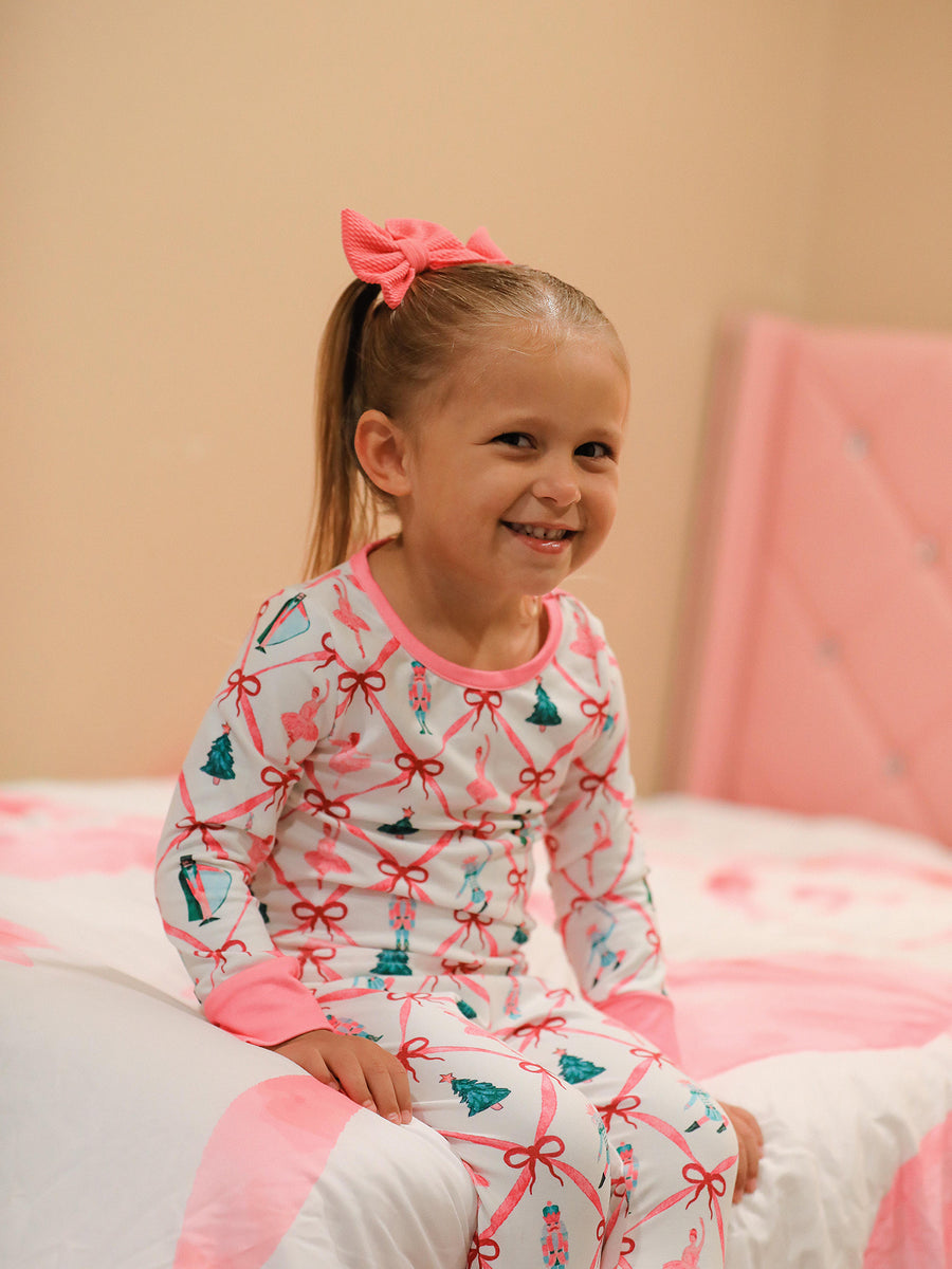 Christmas Girls Bow Ballet Holiday Pajama Set