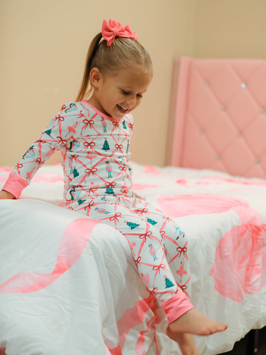 Christmas Girls Bow Ballet Holiday Pajama Set