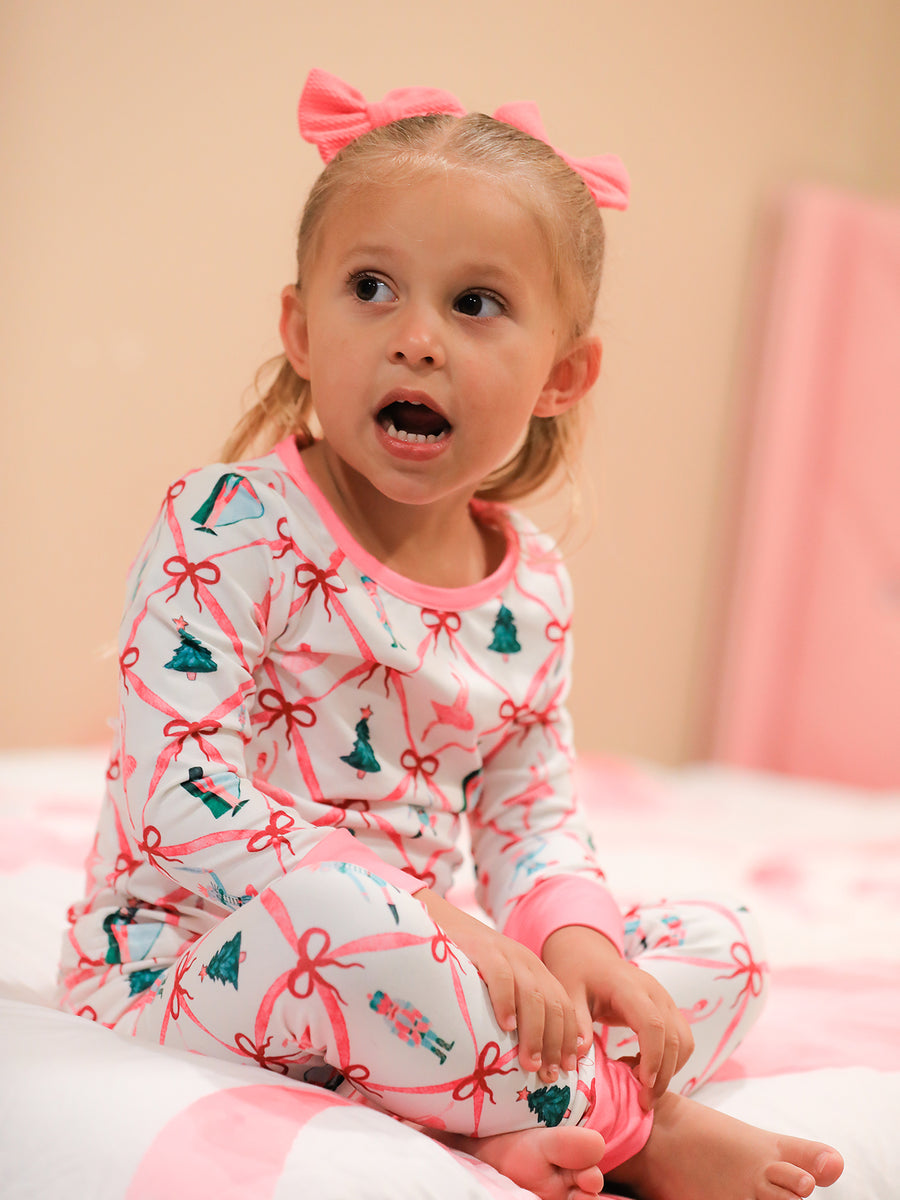 Christmas Girls Bow Ballet Holiday Pajama Set