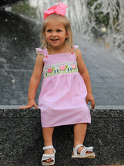 Turtle Girls Dress Pink Stripe Ruffle Strap