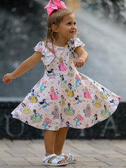Summer Pattern Ruffle Sleeve Girls Dress