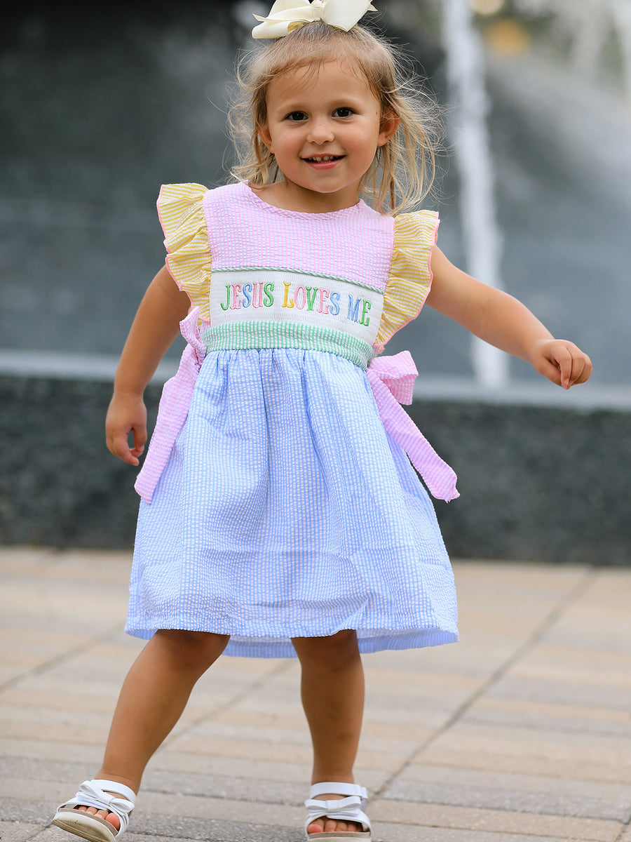 Jesus Loves Me "Embroidered Girls Dress