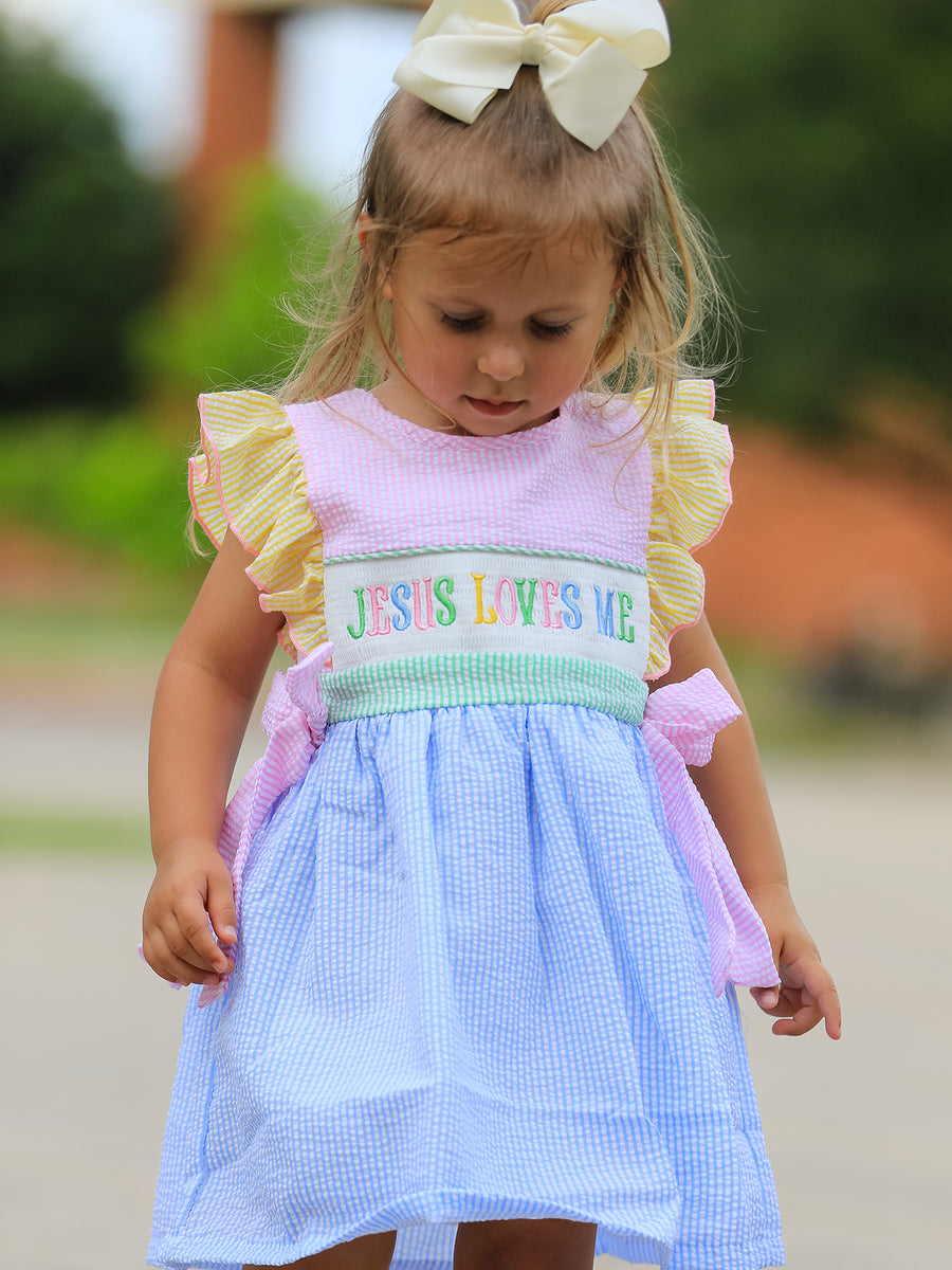 Jesus Loves Me "Embroidered Girls Dress