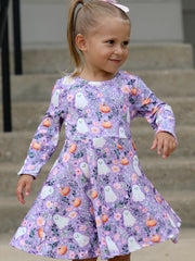 Halloween Ghost Pumpkin Girls Long Sleeve Twirl Dress