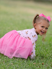 Western Horse Print Girls Dress Tulle Ruffle Long Sleeve