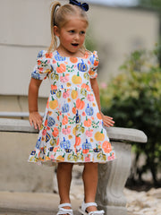 Halloween Pumpkin Print Girls Ruffle Hem Dress