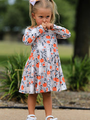Halloween Pumpkin Ghost Girls Dress Long Sleeve Twirl Dress