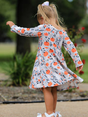 Halloween Pumpkin Ghost Girls Dress Long Sleeve Twirl Dress
