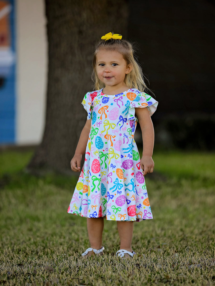 Rainbow Easter Egg Bow Girls Dress
