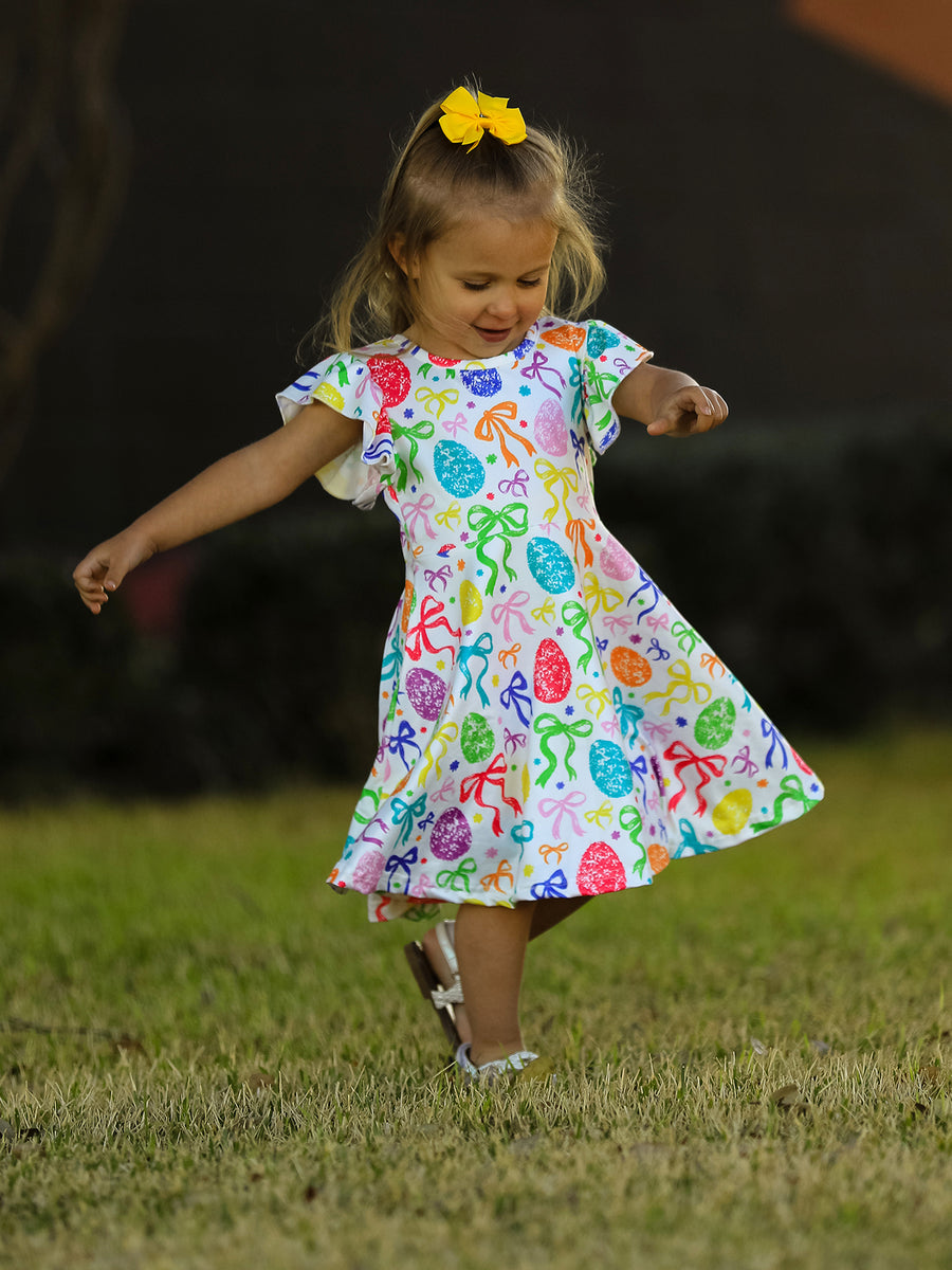 Rainbow Easter Egg Bow Girls Dress