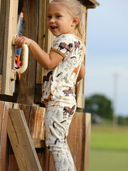 Girls Western Horse Print Short Sleeve Pajama Set