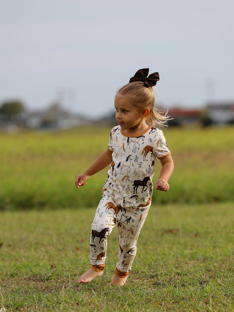 Girls Western Horse Print Short Sleeve Pajama Set