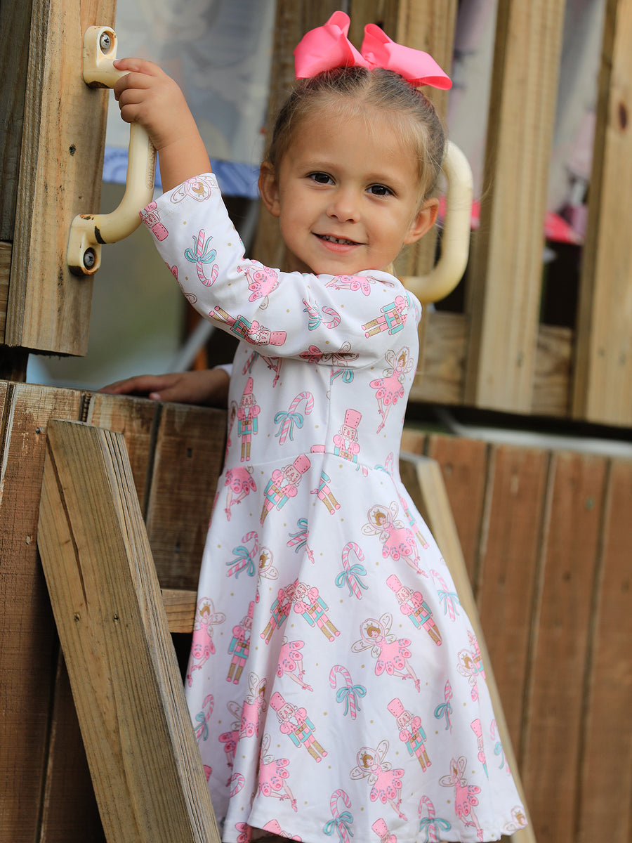Girls' Playful Long Sleeve Twirl Dress