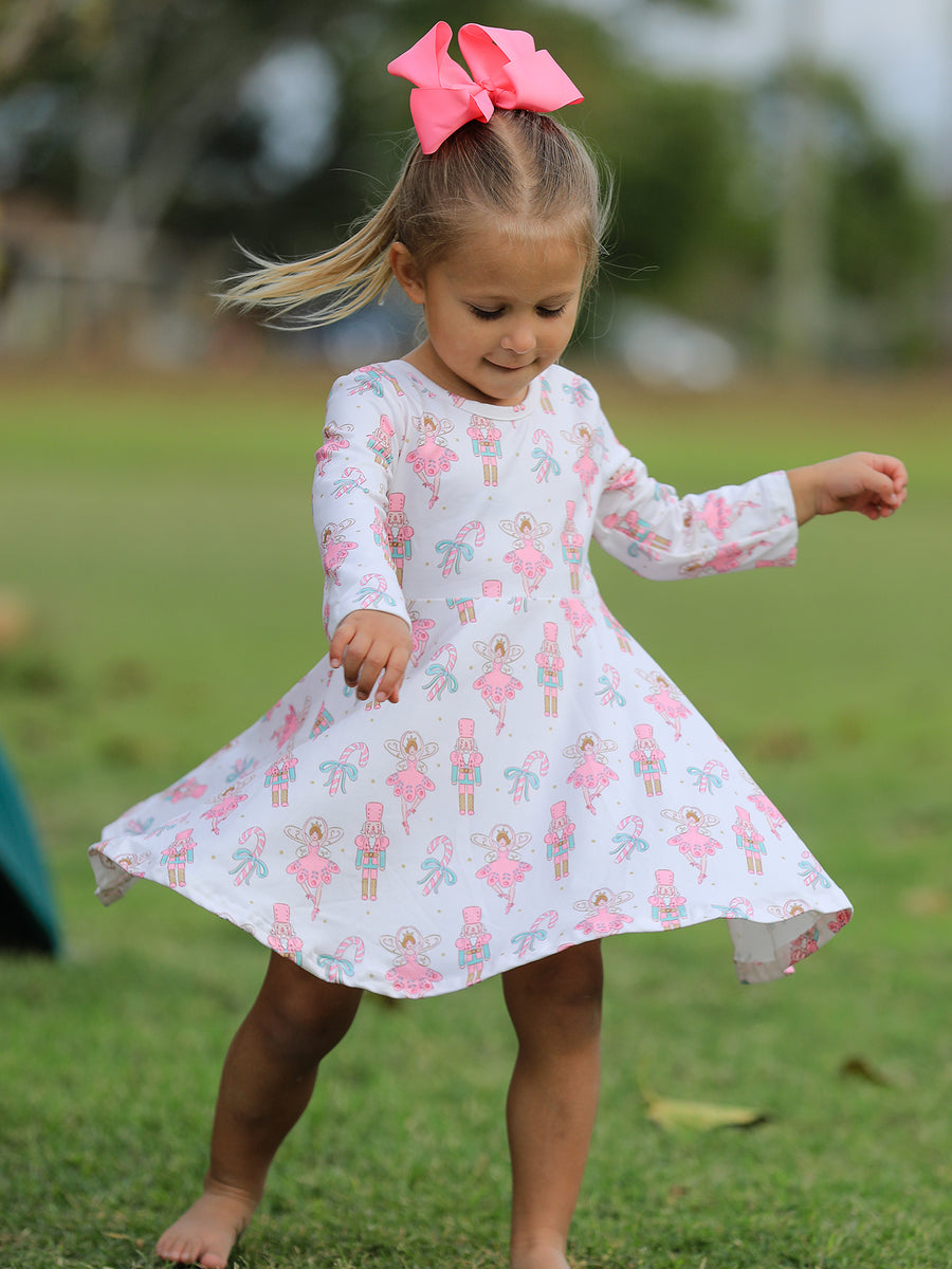 Girls' Playful Long Sleeve Twirl Dress