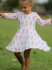 Girls' Playful Long Sleeve Twirl Dress
