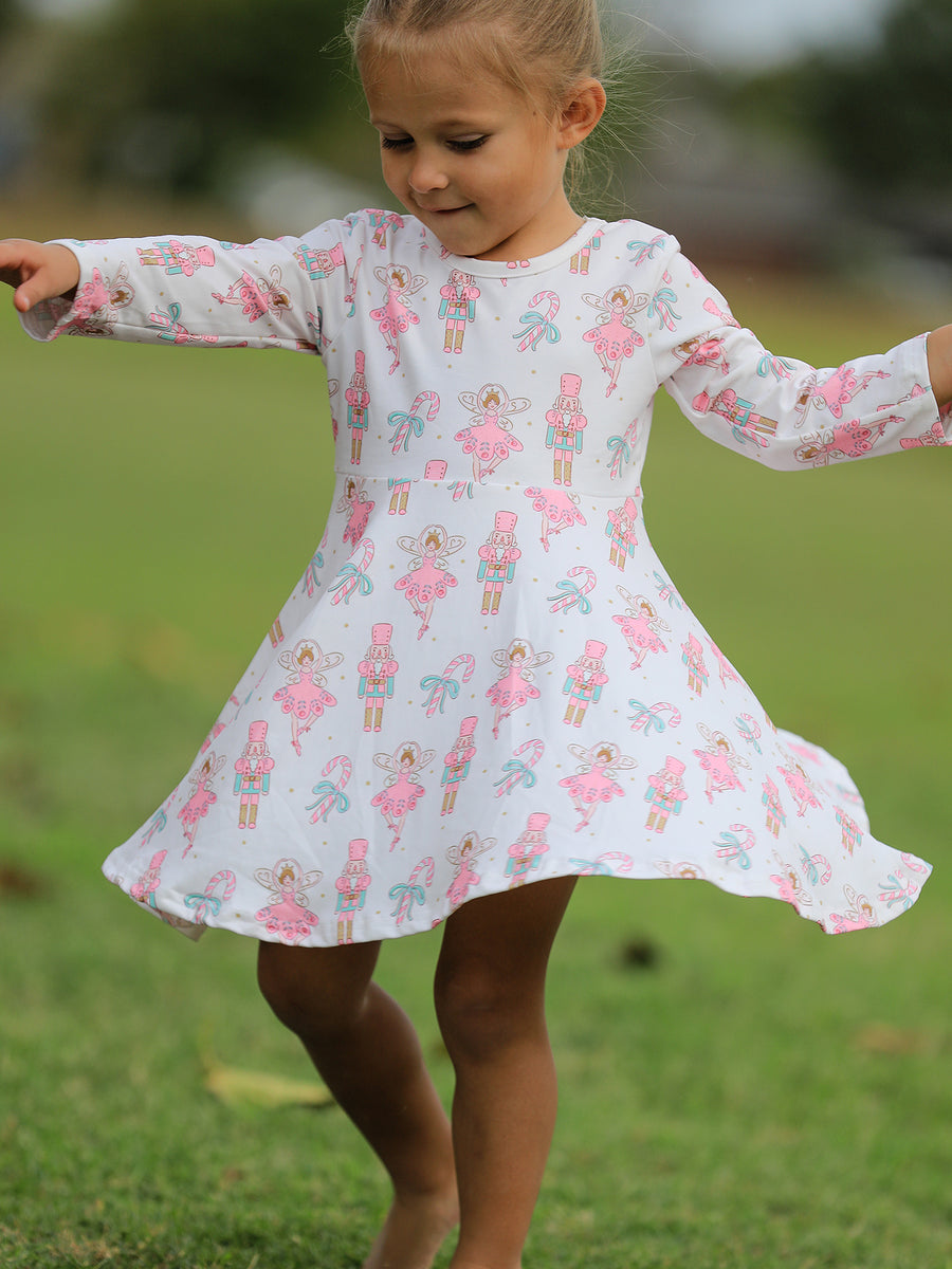 Girls' Playful Long Sleeve Twirl Dress