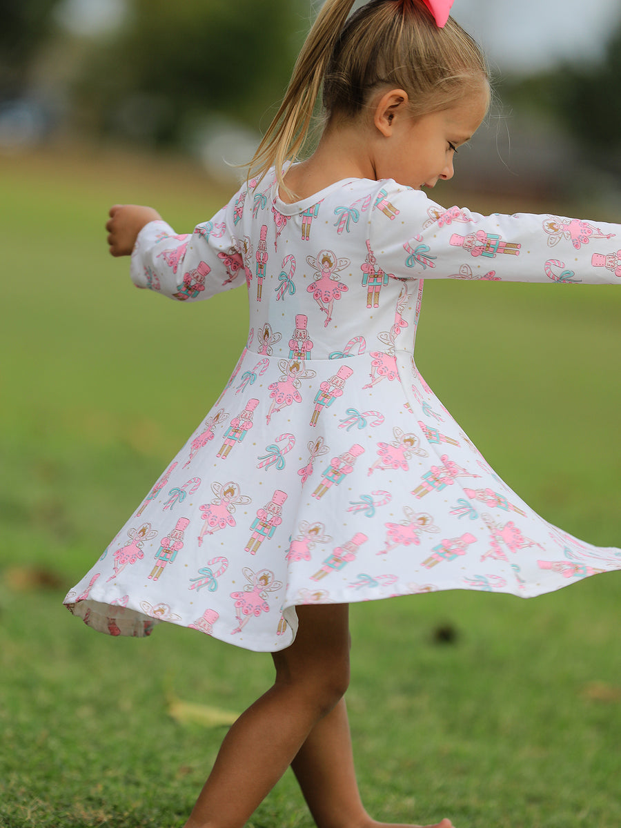 Girls' Playful Long Sleeve Twirl Dress