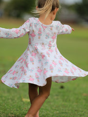 Girls' Playful Long Sleeve Twirl Dress
