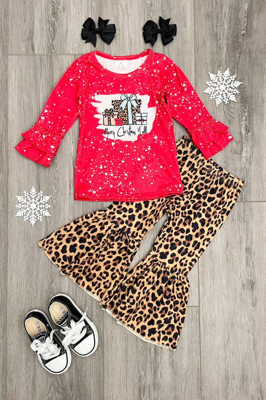 Merry Christmas Y'all Leopard Bells Set