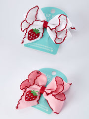 Strawberry Embroidered Girls Hairpin 4 Inches