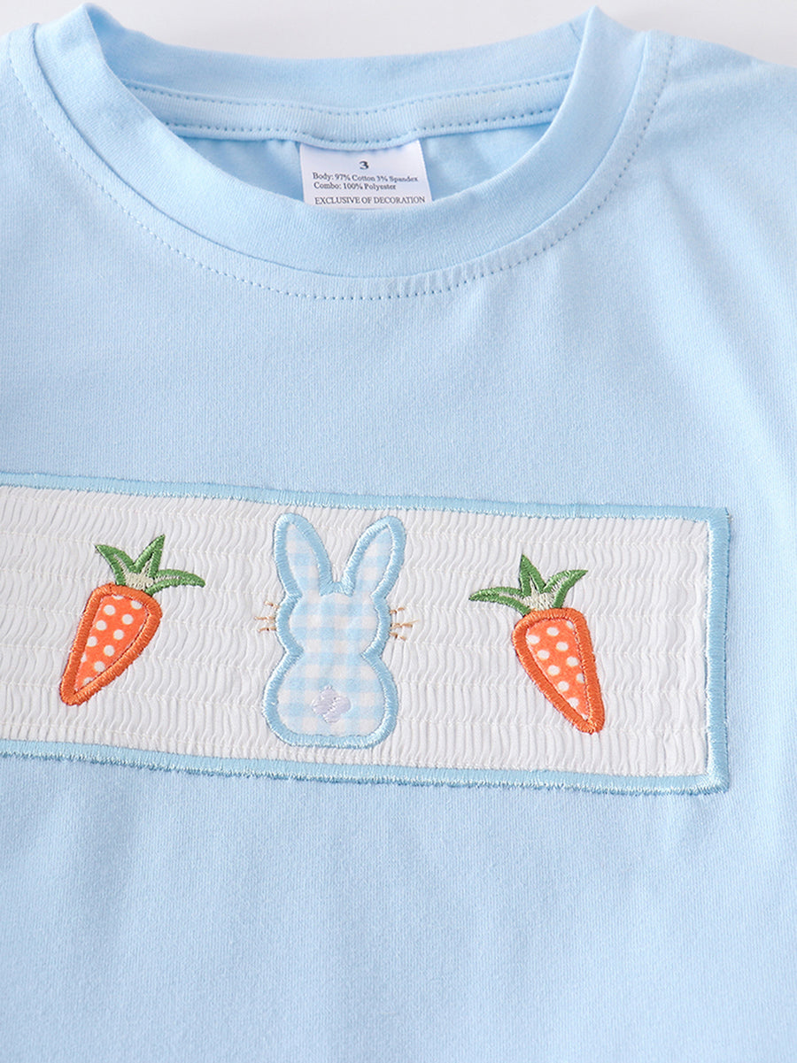 Blue Plaid Rabbit Applique Boy Set