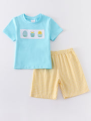 Blue Chicked Smocked Boy Set