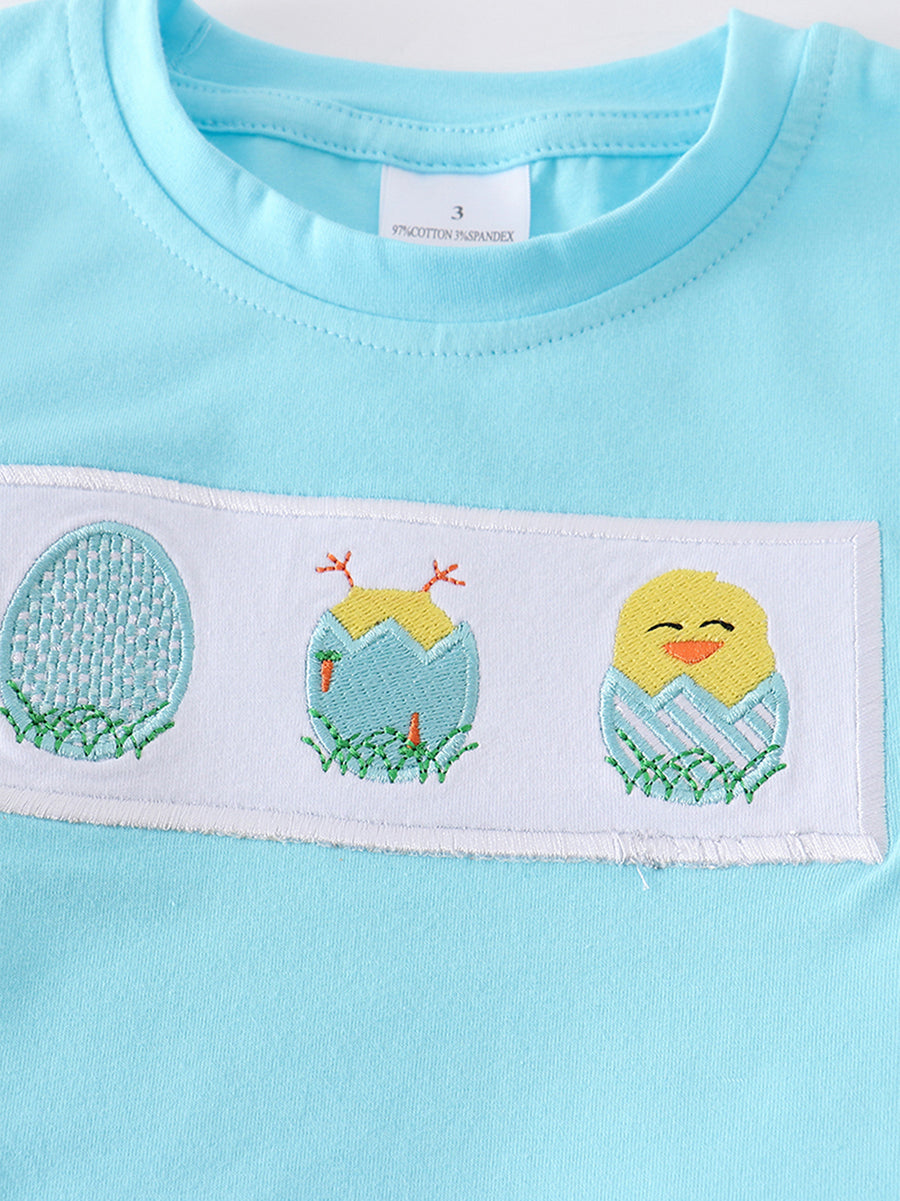 Blue Chicked Smocked Boy Set