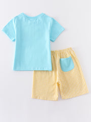 Blue Chicked Smocked Boy Set