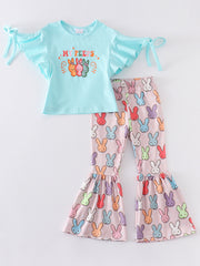 Mint Rabbit Print Bell Pants Set