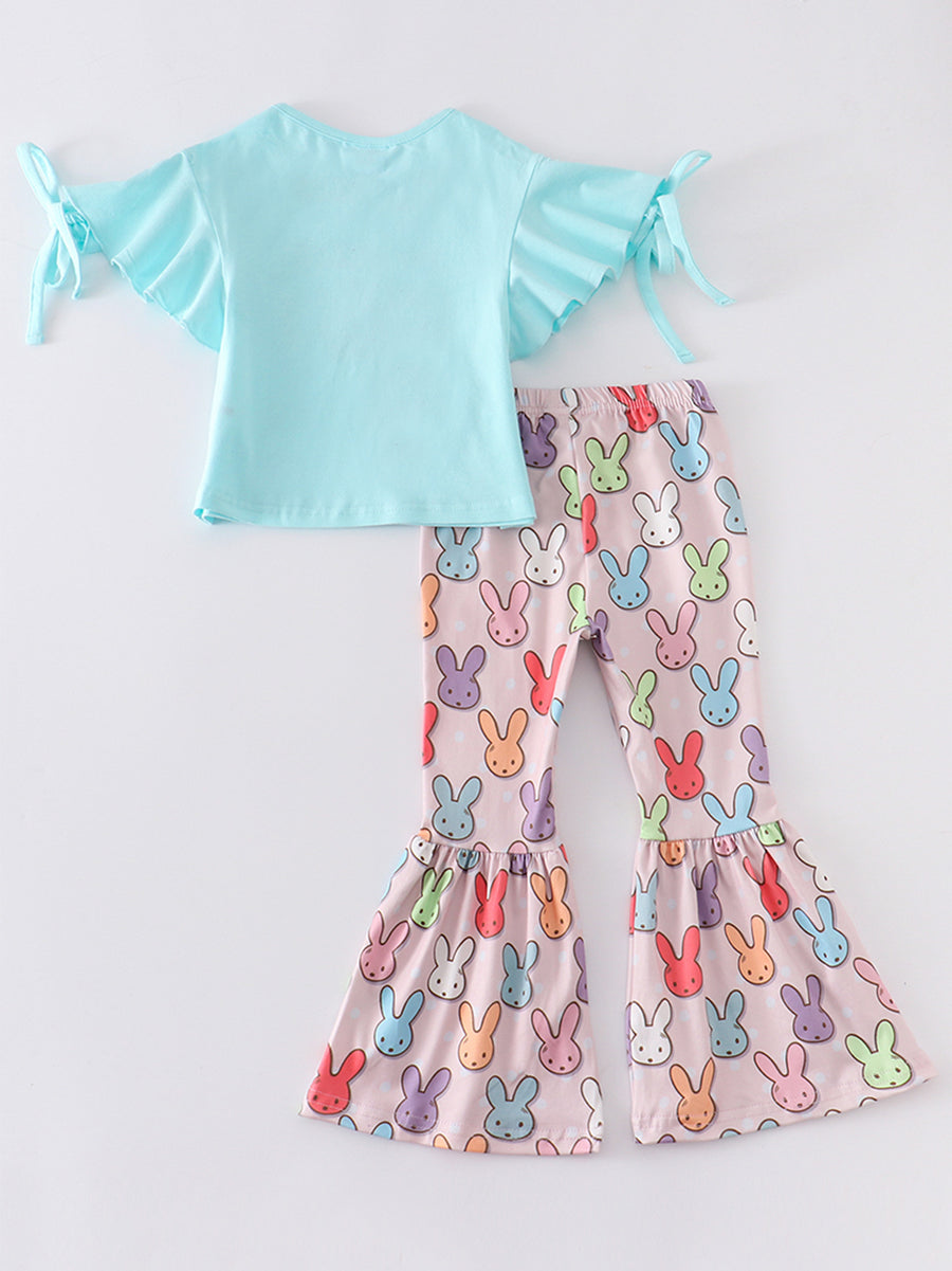 Mint Rabbit Print Bell Pants Set