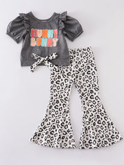 Dark Grey Leopard Bell Pants Set