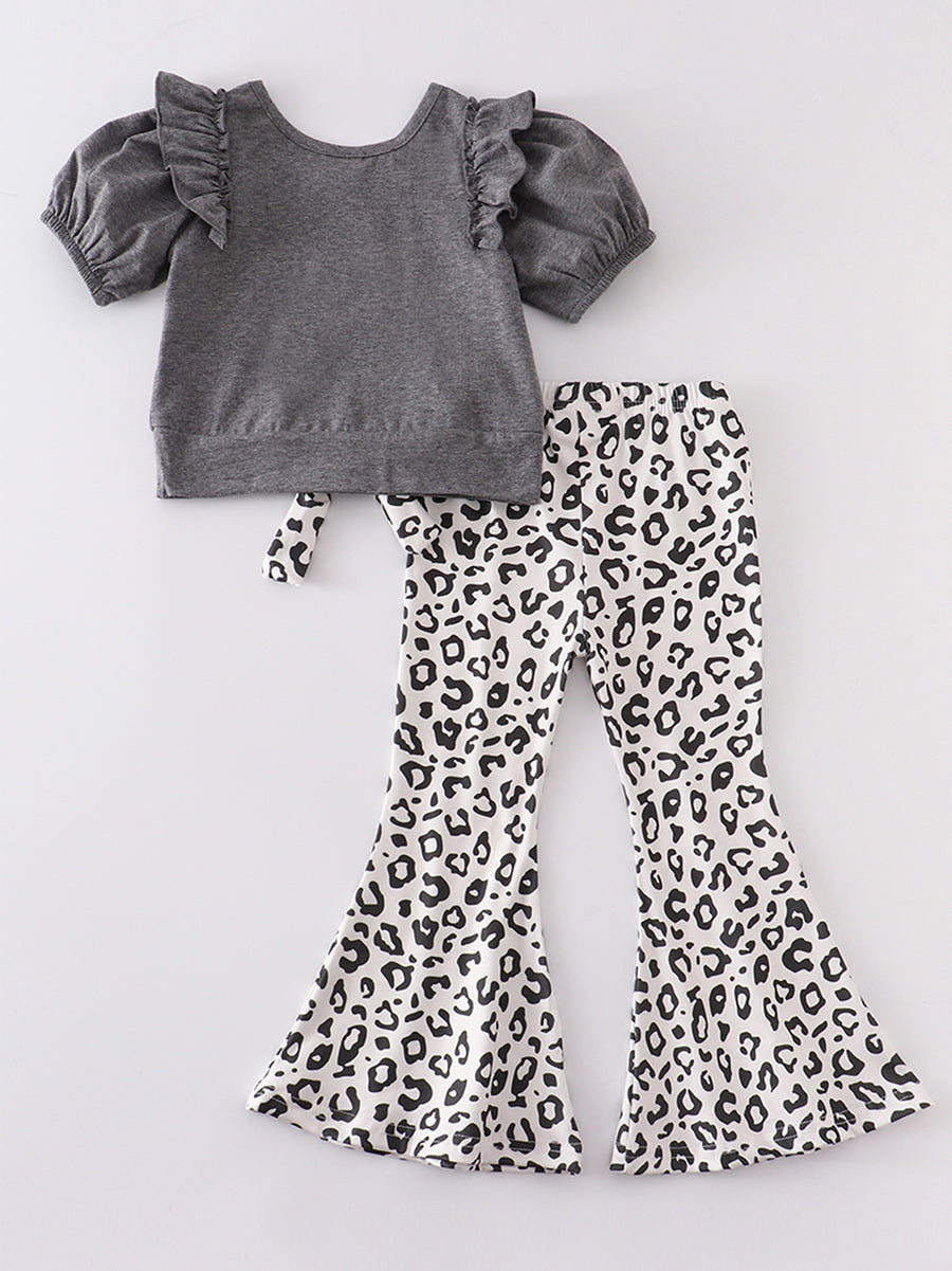 Dark Grey Leopard Bell Pants Set