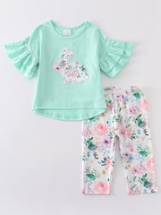 Easter Mint Rabbit Floral Applique Girl Set