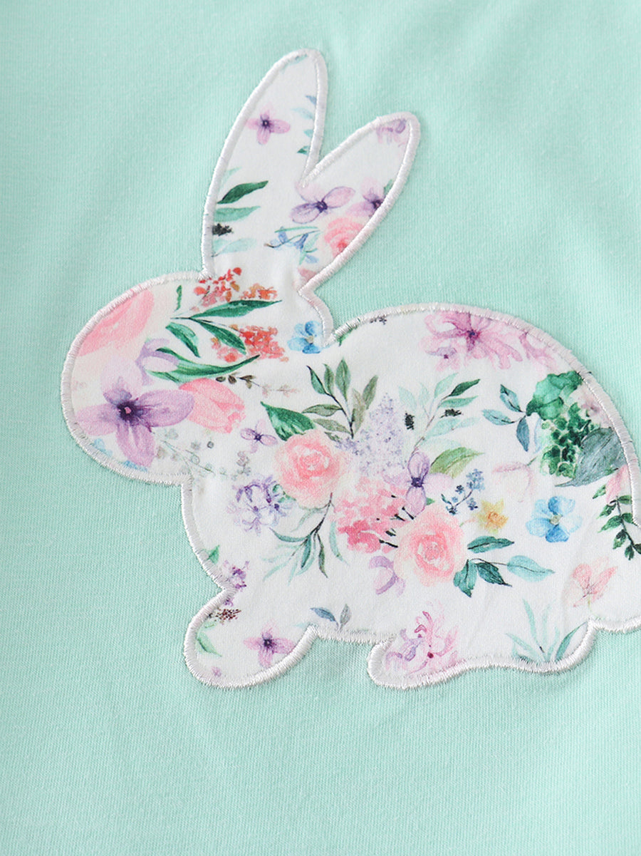 Easter Mint Rabbit Floral Applique Girl Set