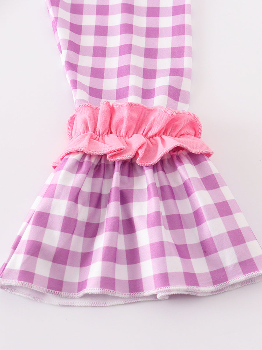 Magenta plaid rabbit  ruffle pants set