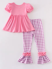 Magenta plaid rabbit  ruffle pants set