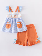 Blue Plaid Easter Rabbit Applique Girl Set