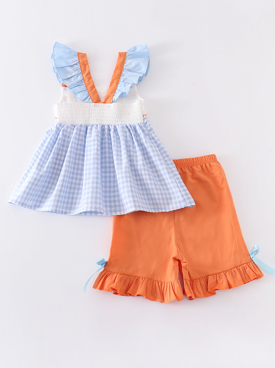 Blue Plaid Easter Rabbit Applique Girl Set