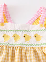 Yellow Plaid Chicken Applique Ruffle Girl Set