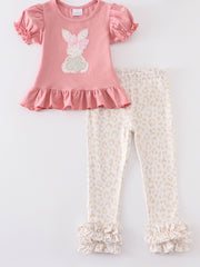 Dirty Pink Rabbit Applique Ruffle Pants Set