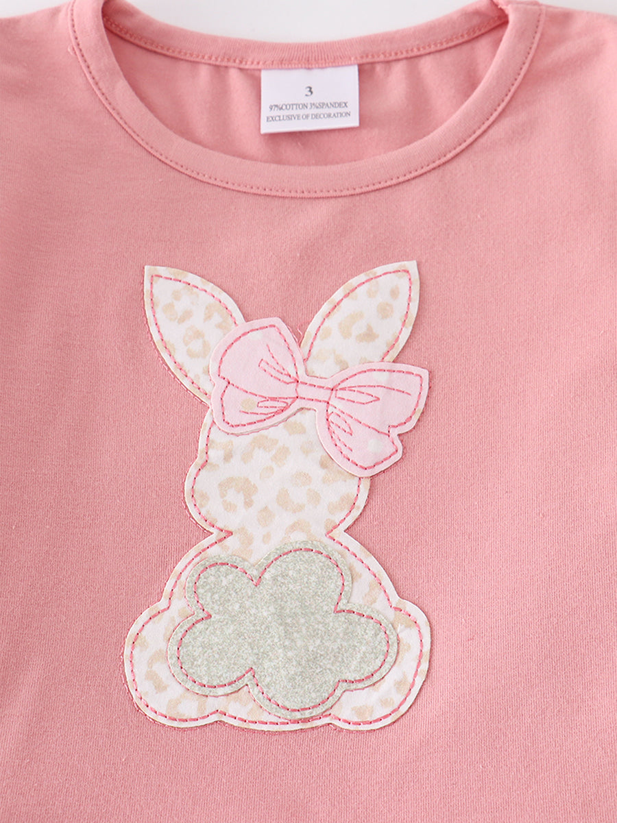 Dirty Pink Rabbit Applique Ruffle Pants Set