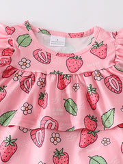 Pink Strawberry Ruffle Shorts Set Set