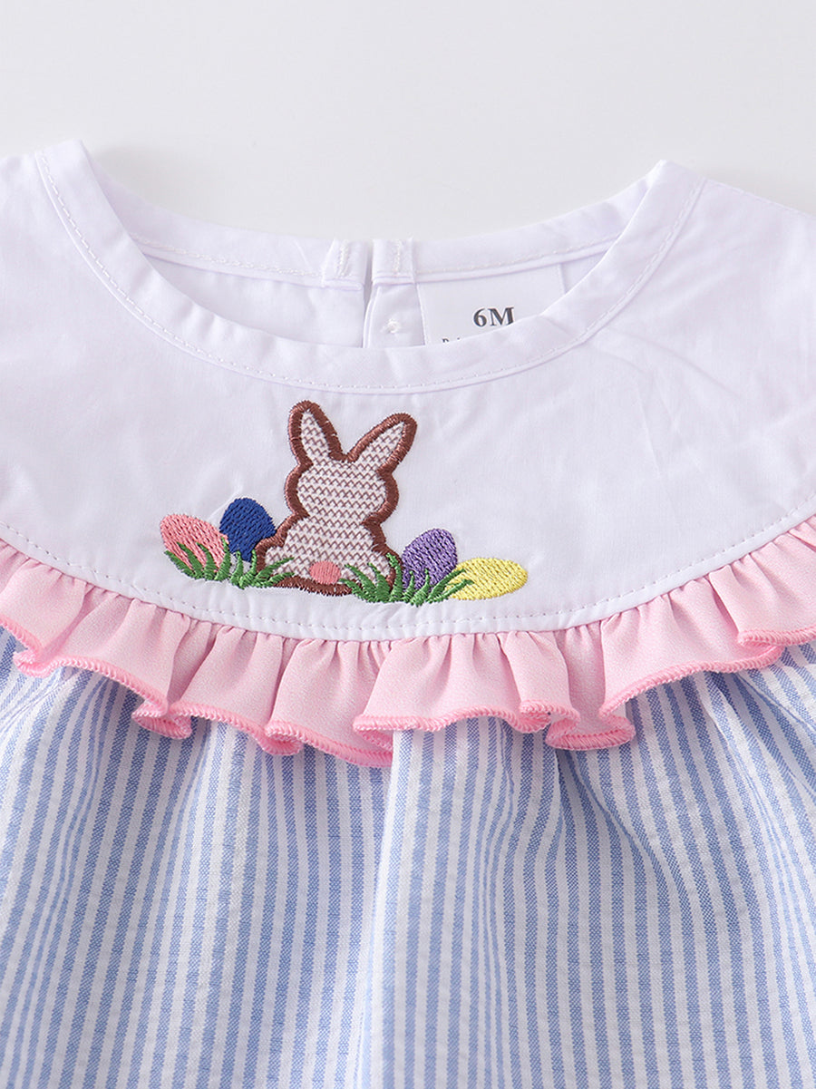 Blue Stripe Rabbit Applique Baby Set