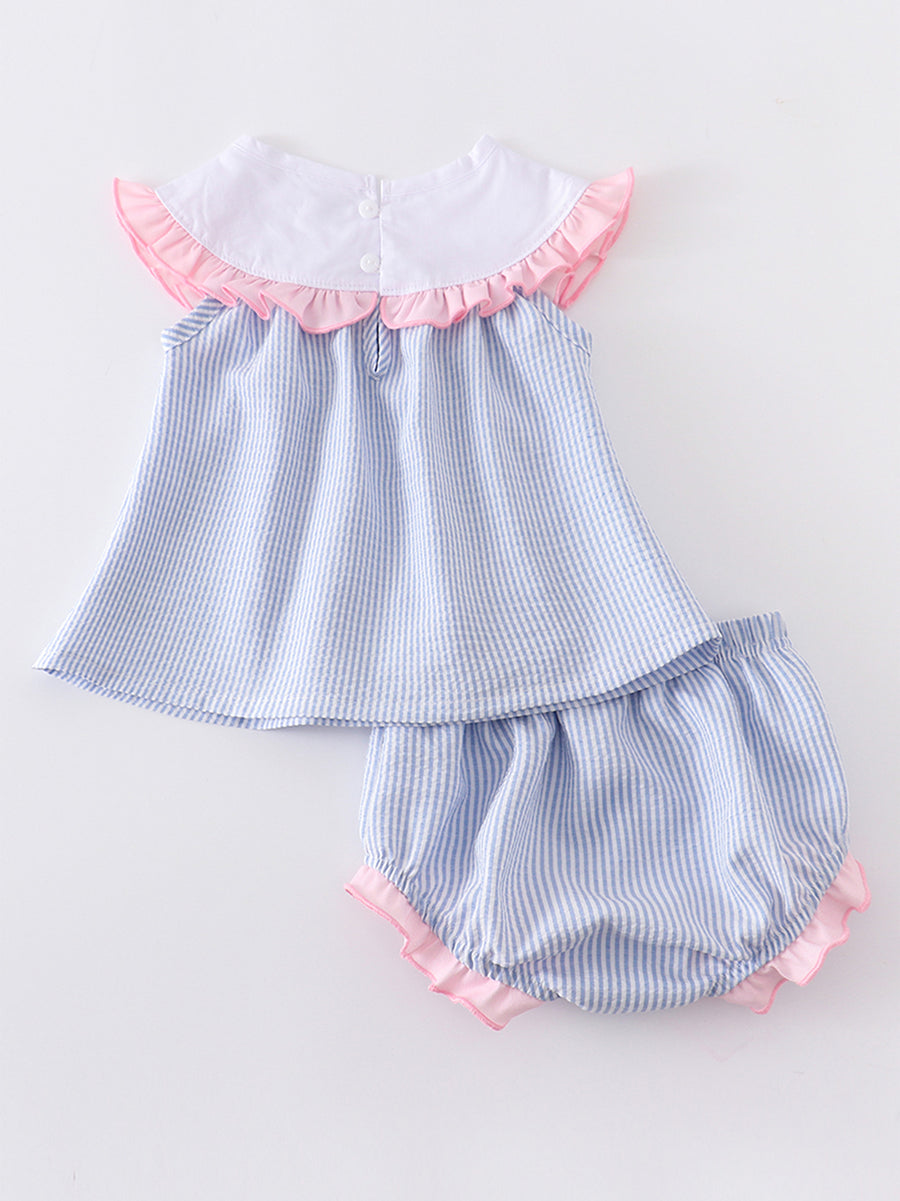 Blue Stripe Rabbit Applique Baby Set